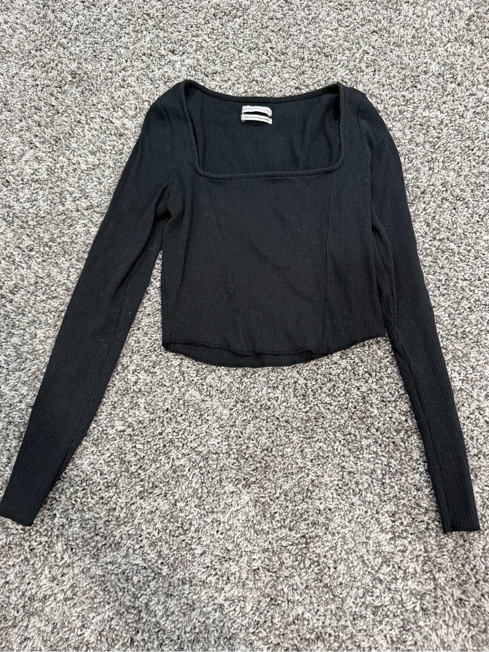 Urban Outfitters Black Ribbed Square-Neck Long Sleeve Top